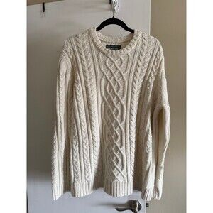 American Eagle Cableknit Cabincore Sweater Cream Crewneck Pullover Mens XXL